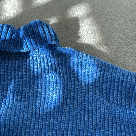 Blue Ribbed Women's Sweater - Picture 5 of 6